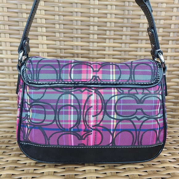 Coach Tartan Plaid Poppy Signature Small Penny Flap Shoulder Bag Purse Purple - Picture 4 of 16